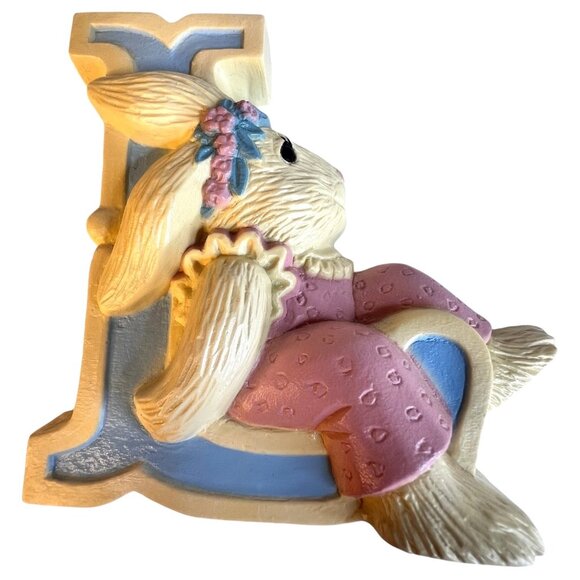 VTG 1992 Burwood Bunny Rabbit LOVE Wall Hanging Decoration Plaques Set Pink Blue - Picture 3 of 7